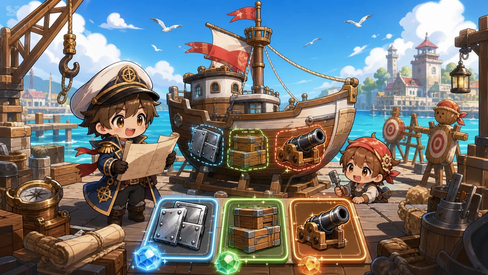 Original Gale Atlas chibi ship upgrade illustration for Windrose ship and combat guides